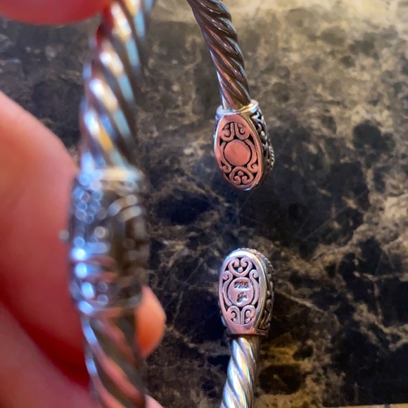 Samuel B. Sterling Silver 18K Gold with Turquoise Stones Hinged Cuff Bracelet - Picture 7 of 9